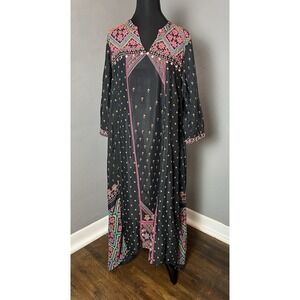 Womens Aurelia Midi Mixed Media Embroidered Dress With 3/4 Sleeves Size XXL